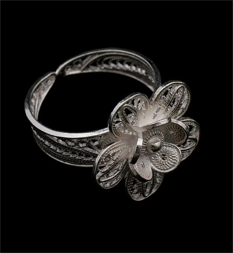 

925 Sterling Silver Filigree Ring Inlaid Mardin Assyrian Turkish Special Hoop Adjustable Finger Width Collet Women Jewelry Daisy