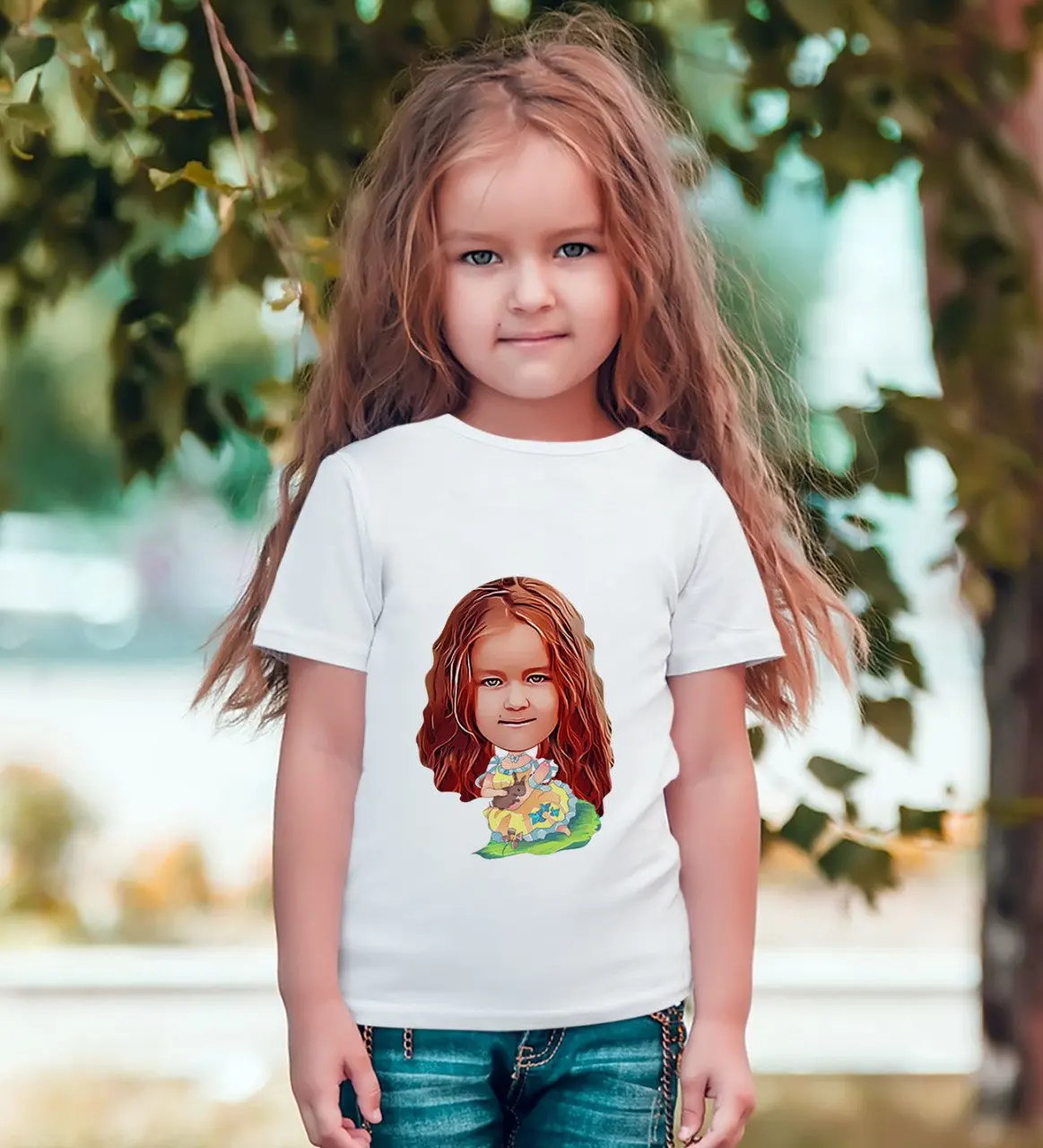 

Personalized Female Child Caricature Of White T-Shirt-12