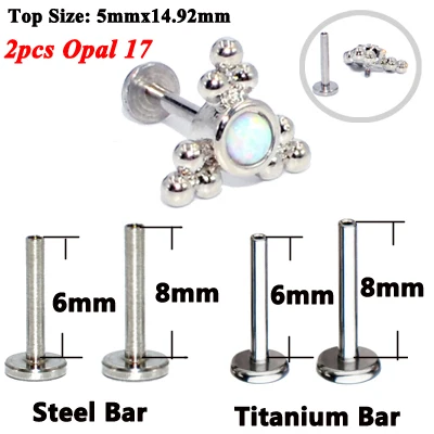 2pcs Opal 17 2 шт. G23 титана и стали Опал кластер ухо траг спиральный для хряща кристалл серьги губная серьга-гвоздик бар губы нательное пирсинг-кольцо ювелирные изделия - Окраска металла: 2pcs Opal 17