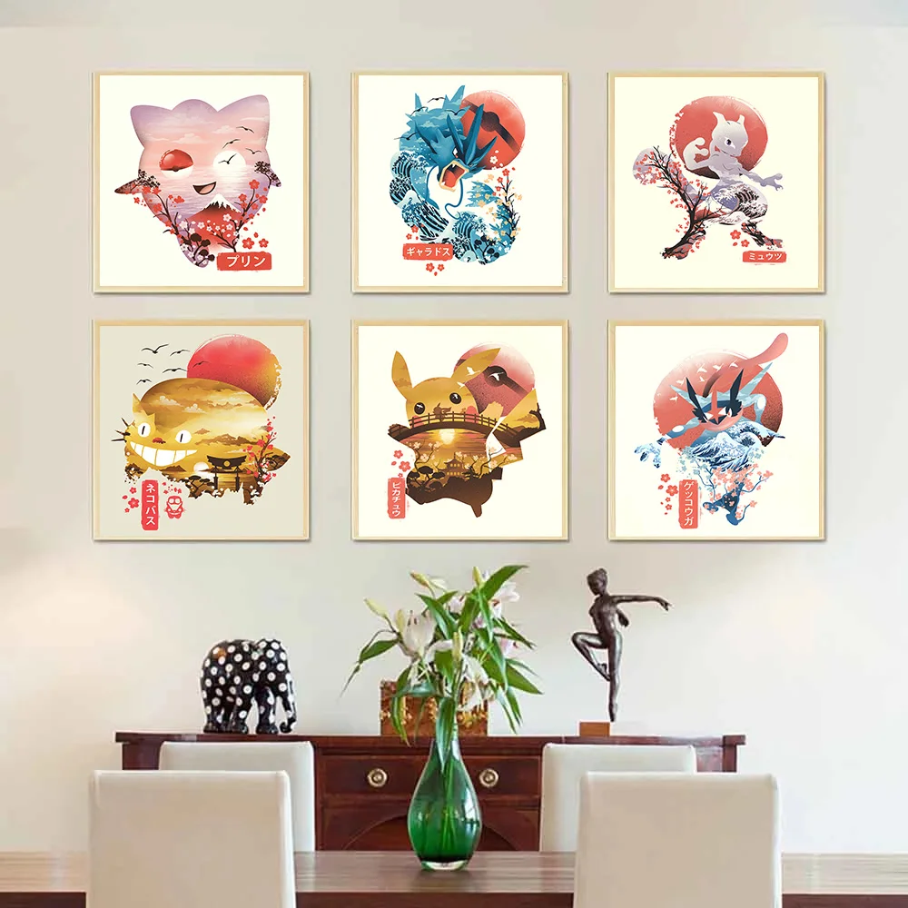 

Cartoon Pokemon Canvas Painting Pikachu Fire Breathing Drago Game Poster and Print Wall Picture Living Children's Room Decor