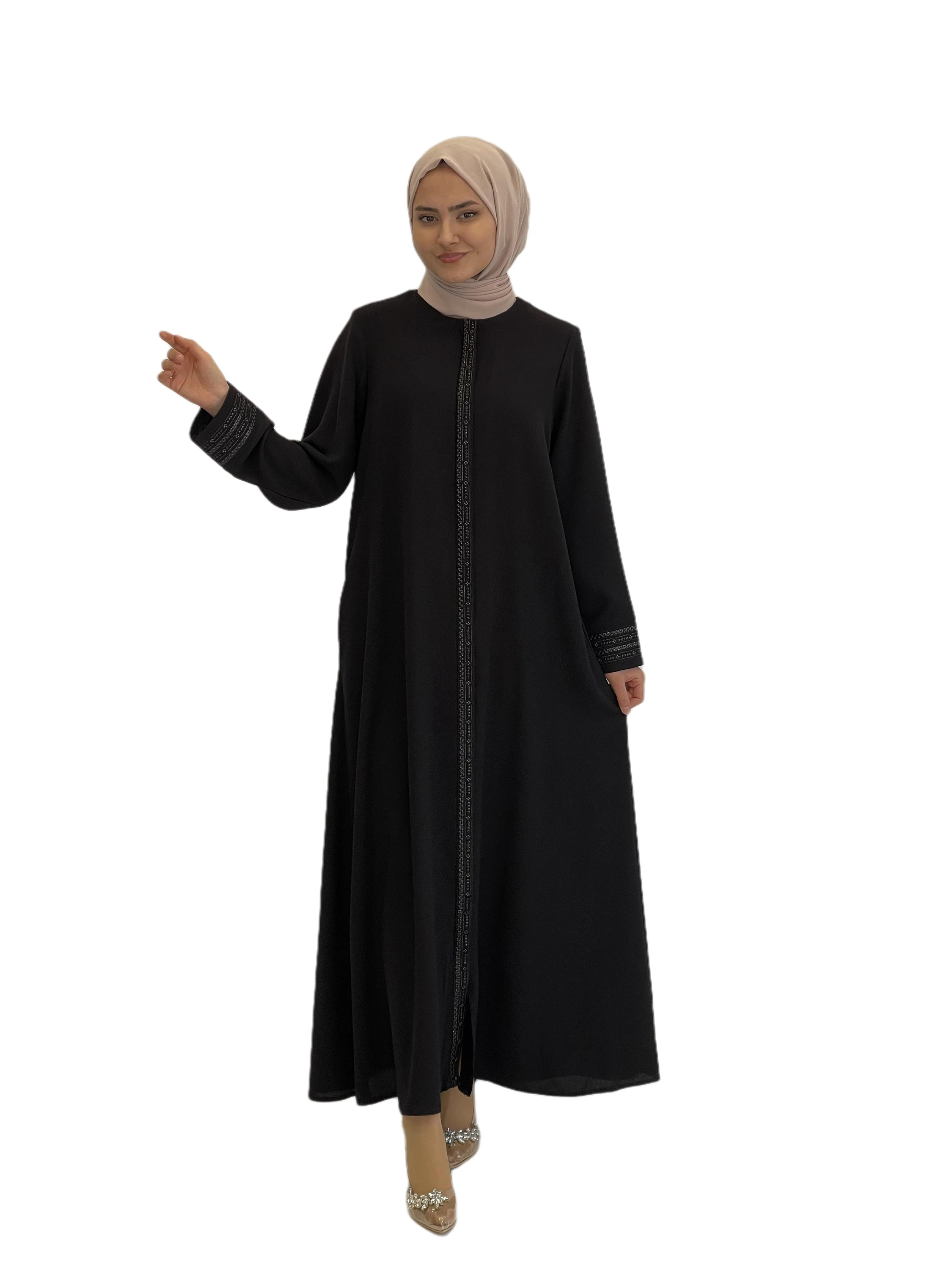 Платье макси с длинным рукавом, абайя для мусульманских платьев для женщин, повседневная одежда из крепированной ткани, хиджаб для Дубай, дл...