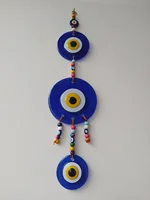 Three Connected Evil Eyes Fused Glass Beads Pendant Turkish Handmade Big Amulet Wall Hanging Talisman Boho Home Decor Ojo Turco