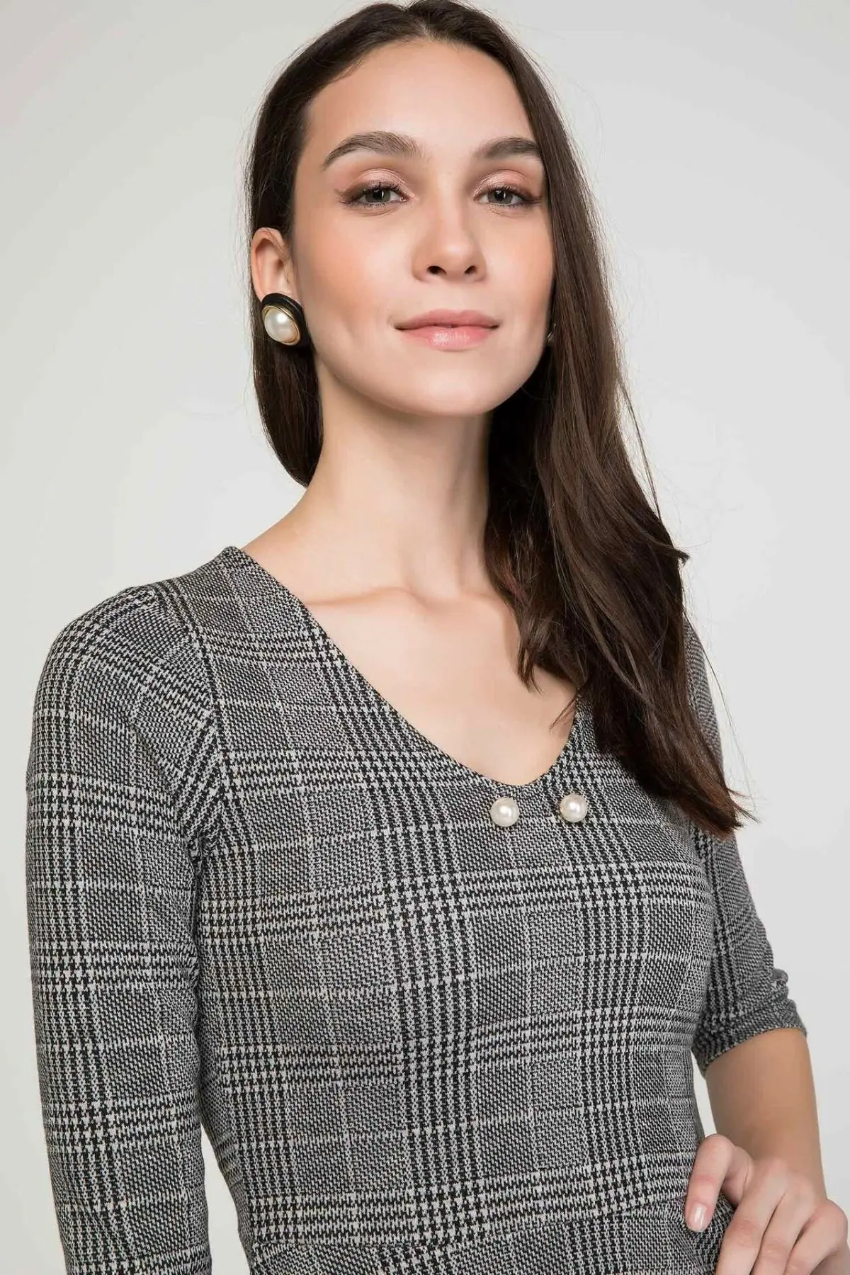 Дефакто Сексуальное Женское клетчатое платье с v образным вырезом для женщин