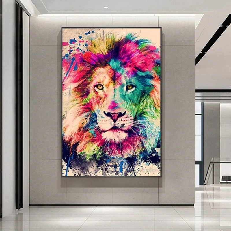 

Modern Living Room Corridor Porch Frameless Decorative Painting Home Decoration Graffiti Painted Lion Poster Canvas Painting