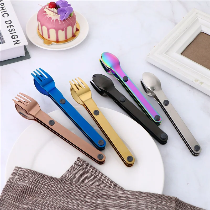 

3 Pcs/Set 304 Stainless Steel Cutlery Flatware Spoon Fork Chopsticks Straw Portable Tableware Reusable Travel For Camping