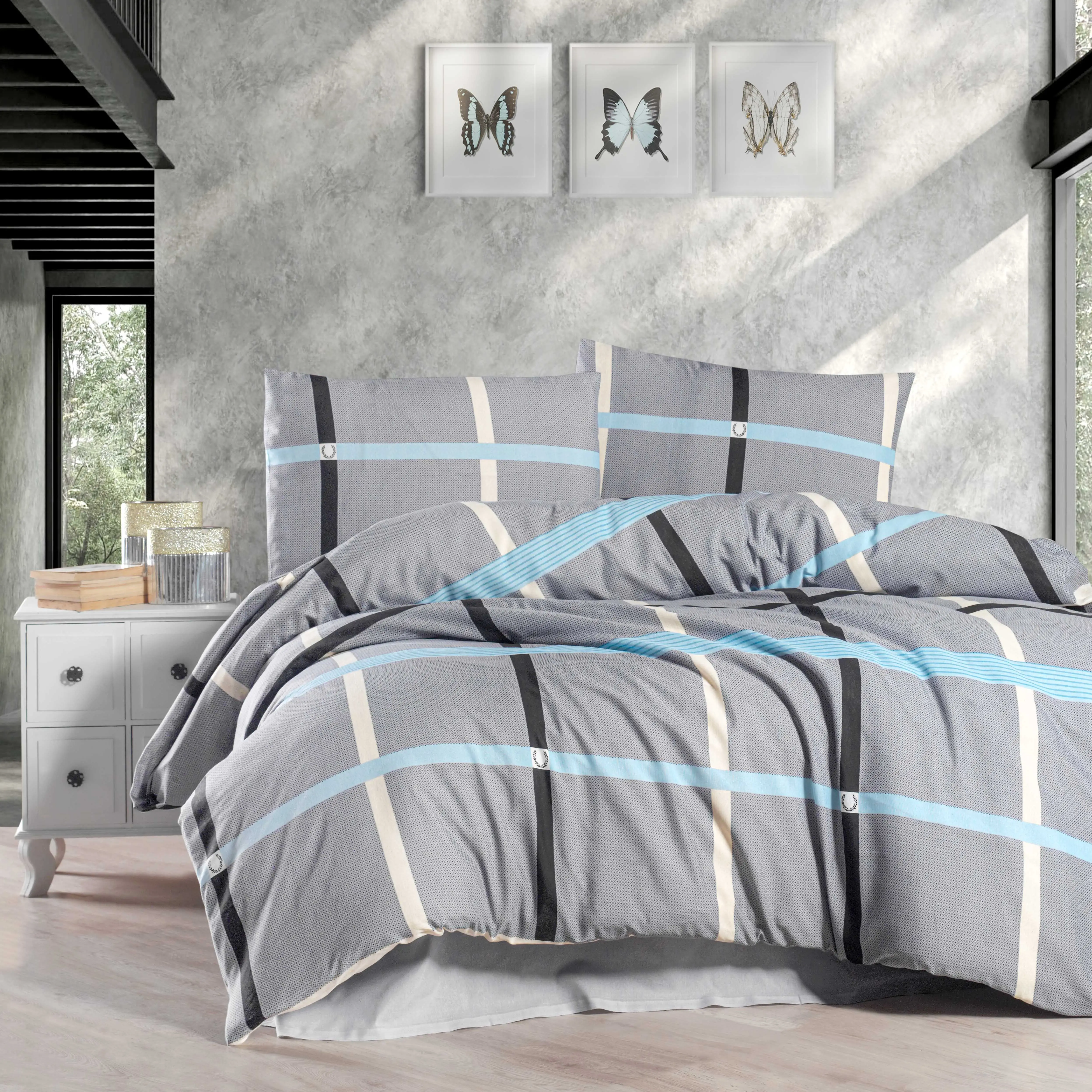 Комплект серого постельного белья из органического хлопка с пододеяльником без