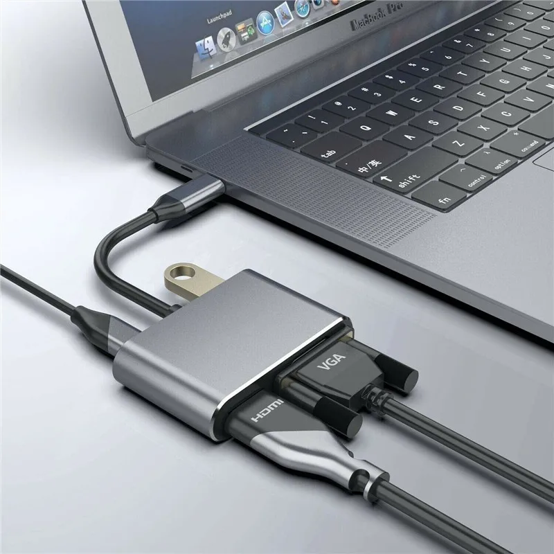 Адаптер VGA 4 в 1 с USB Type C на 4K преобразователь Аудио и видео PD 87 Вт быстрая зарядка
