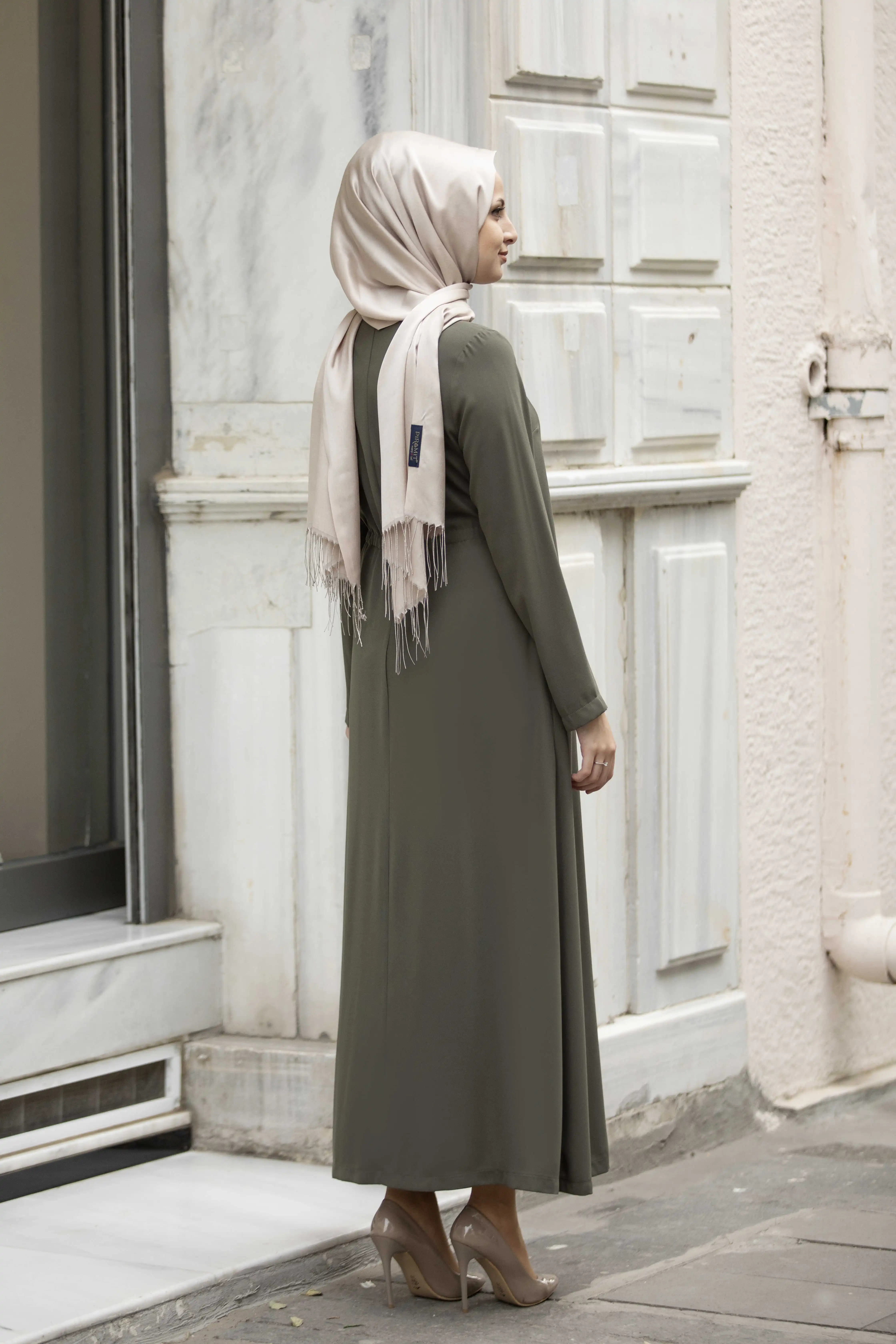 

Khaki women dress. Elegant and quality abaya. Muslim dress. New season fashion. Four season useable. Made in Turkey. Kaftan