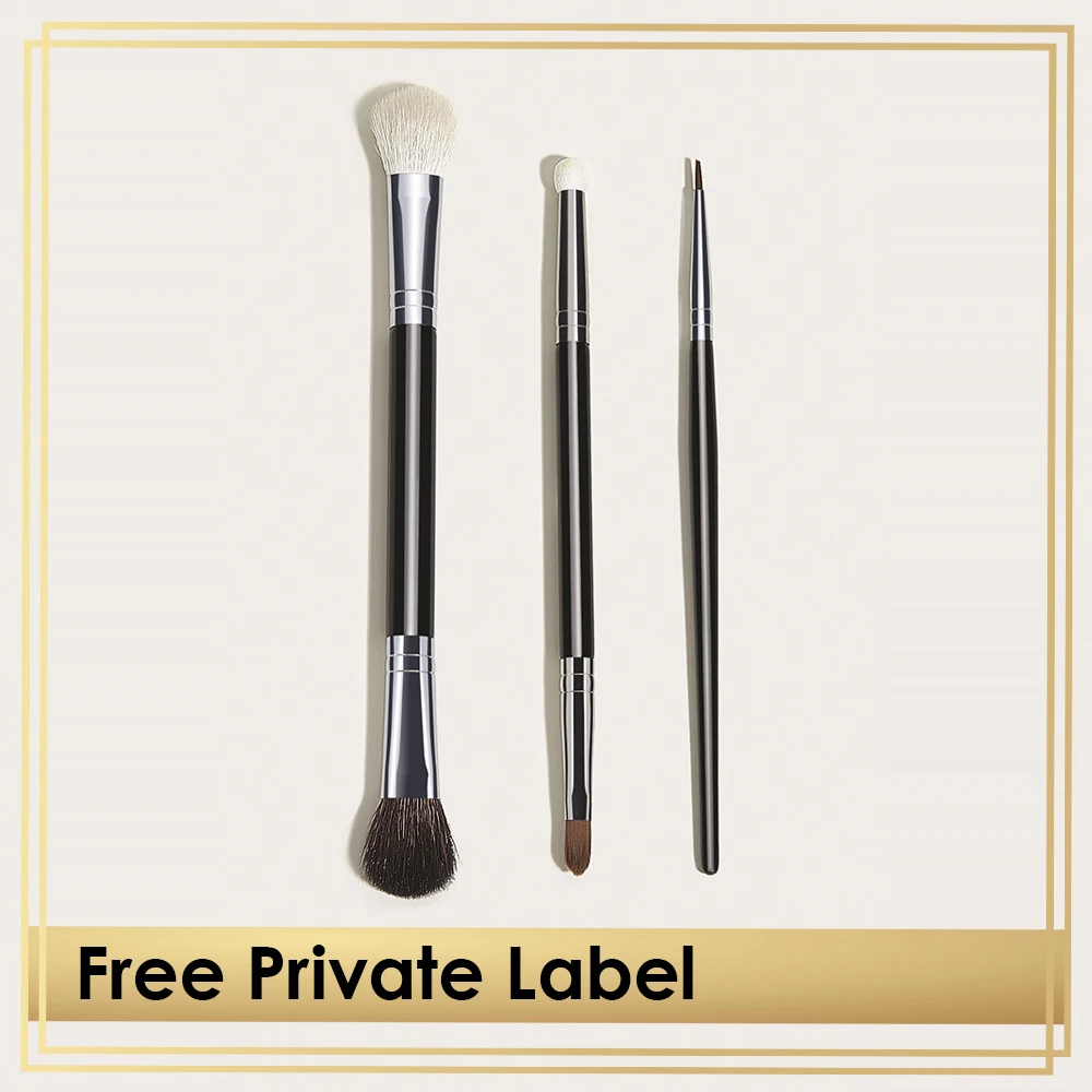 Customize Your Logo Double End Eyeliner Concealar Eyeshadow Brush Wood Handle Fibre Bristle Personalized Makeup Makeup Tool