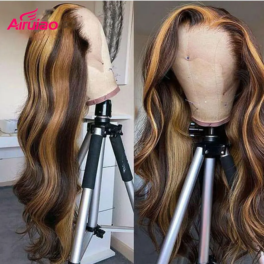 

13x6 Full Colored Highlight Honey Blonde Curly Lace Frontal Human Hair Deep Wave Wigs Lace Front Remy Wig For Women Pre Plucked