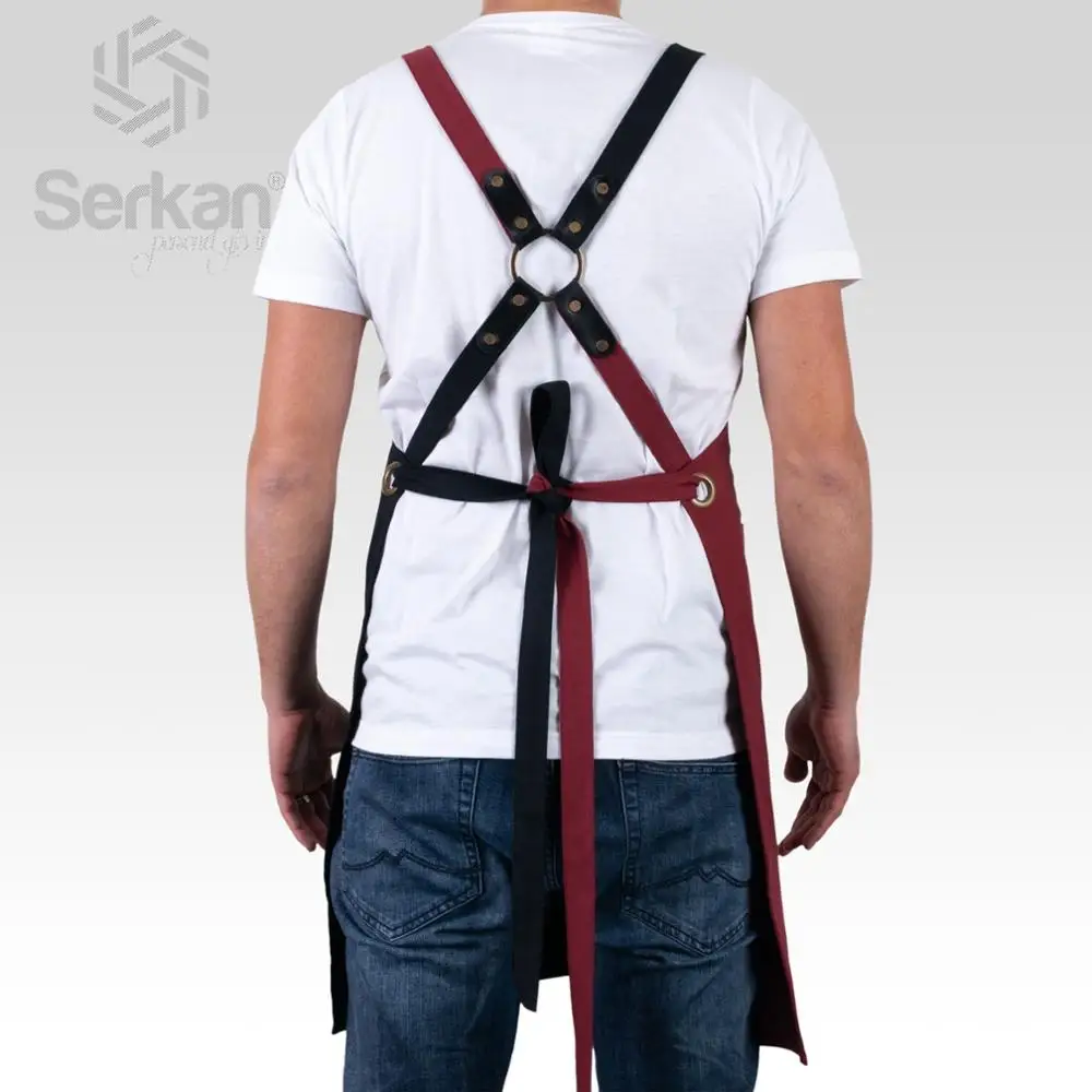 Men Unisex Apron Bib Chef Kitchen Apron Barista Apron Bartender Coffee Restaurant Cooking Apron with Pockets