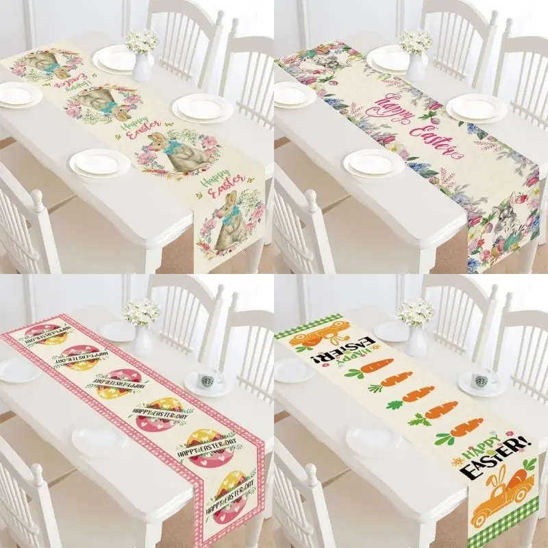 

Easter Decoration Cotton Linen Bunny Printed Table Runner for home Spring Party Dinner Table Decoration Easter party table Cover
