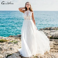 sexy boho lace wedding dress a line beach backless halter bride dresses tullle bohemian cheap bridal gown vestidos de novia
