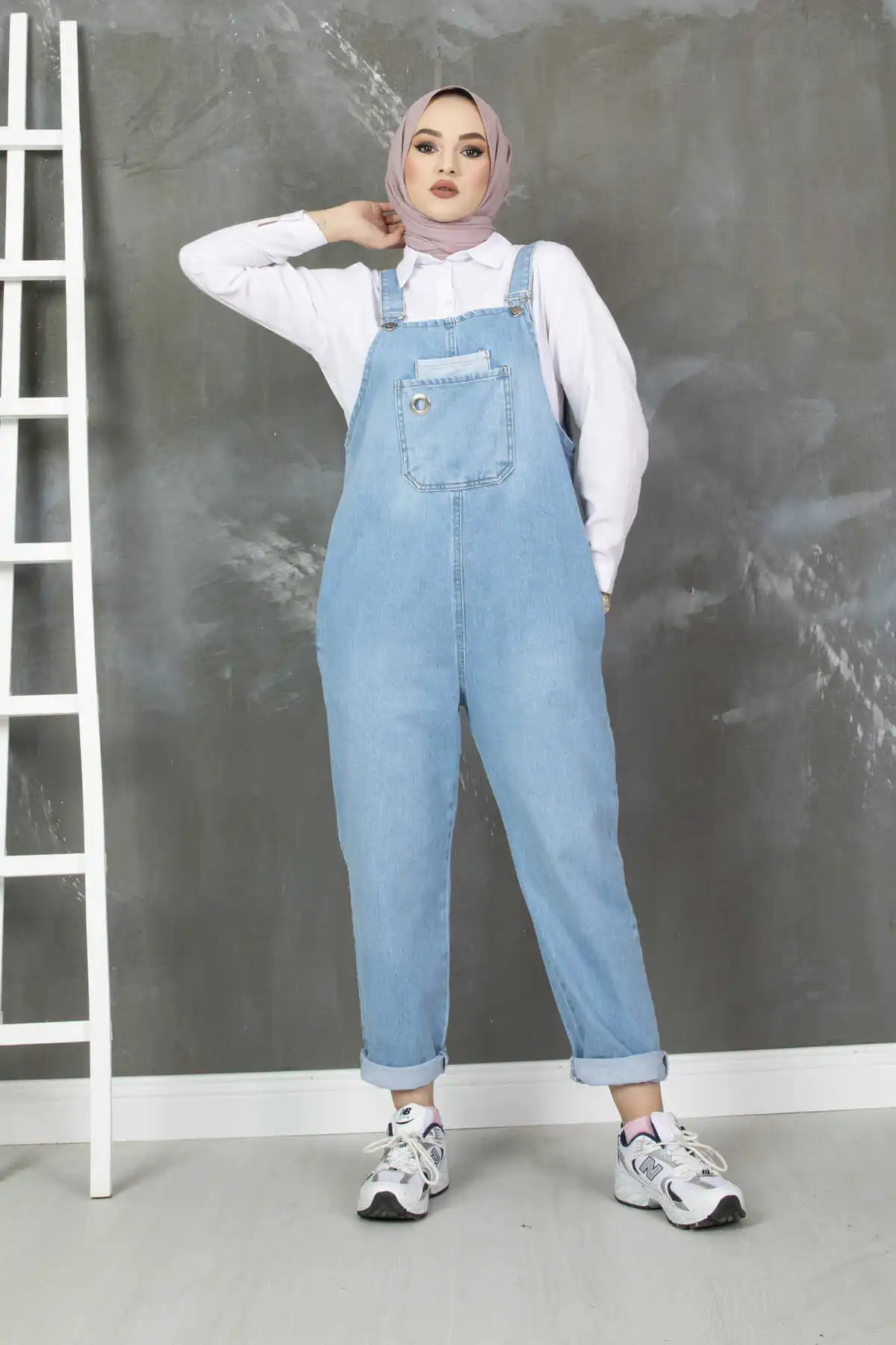 Женский джинсовый хиджаб с карманами спереди модный мусульманский из двух