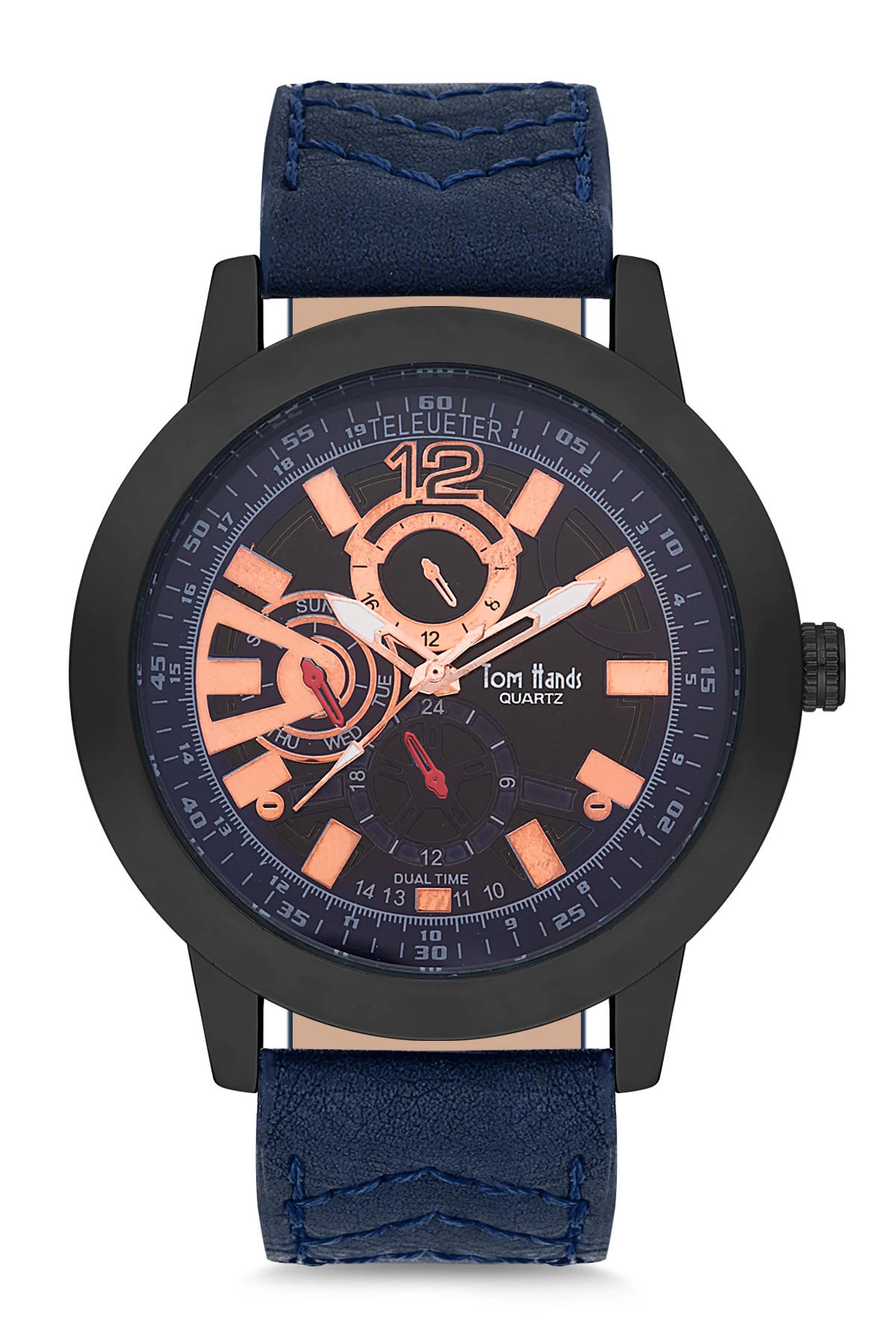 

2020 top Brand Luxury Fashion Men 'S Navy Blue Leather Quartz Wristwatches Clock THST1-T0341-ED773 Tom & Hands