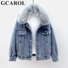 GCAROL, Женская Теплая стеганая куртка с коралловой подкладкой, большой воротник из искусственного меха, большой размер d, короткая зимняя куртка, свободное плюшевое пальто размера плюс, размер XL