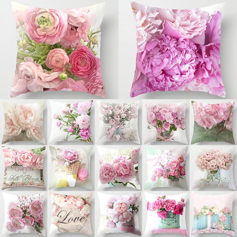 

1Pcs Rose Flowers Polyester Cushion Cover 45*45cm Nordic Style Home Decoration Throw Pillow For Sofa Bed Car Pillow Case 40827
