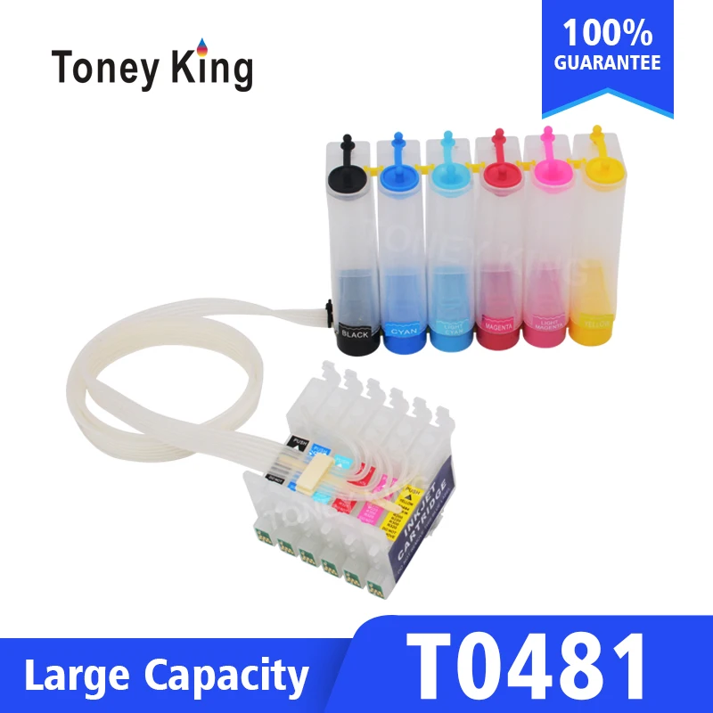 

Toney King T0481 Continuous Ink System Kit For Epson Stylus Photo R200 R220 R300 R300M R320 Printer With Reset Chip