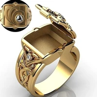 luxury secret small room coffin ring for men gold silver vintage hip hop punk mens ring male jewelry gifts party 1pcs