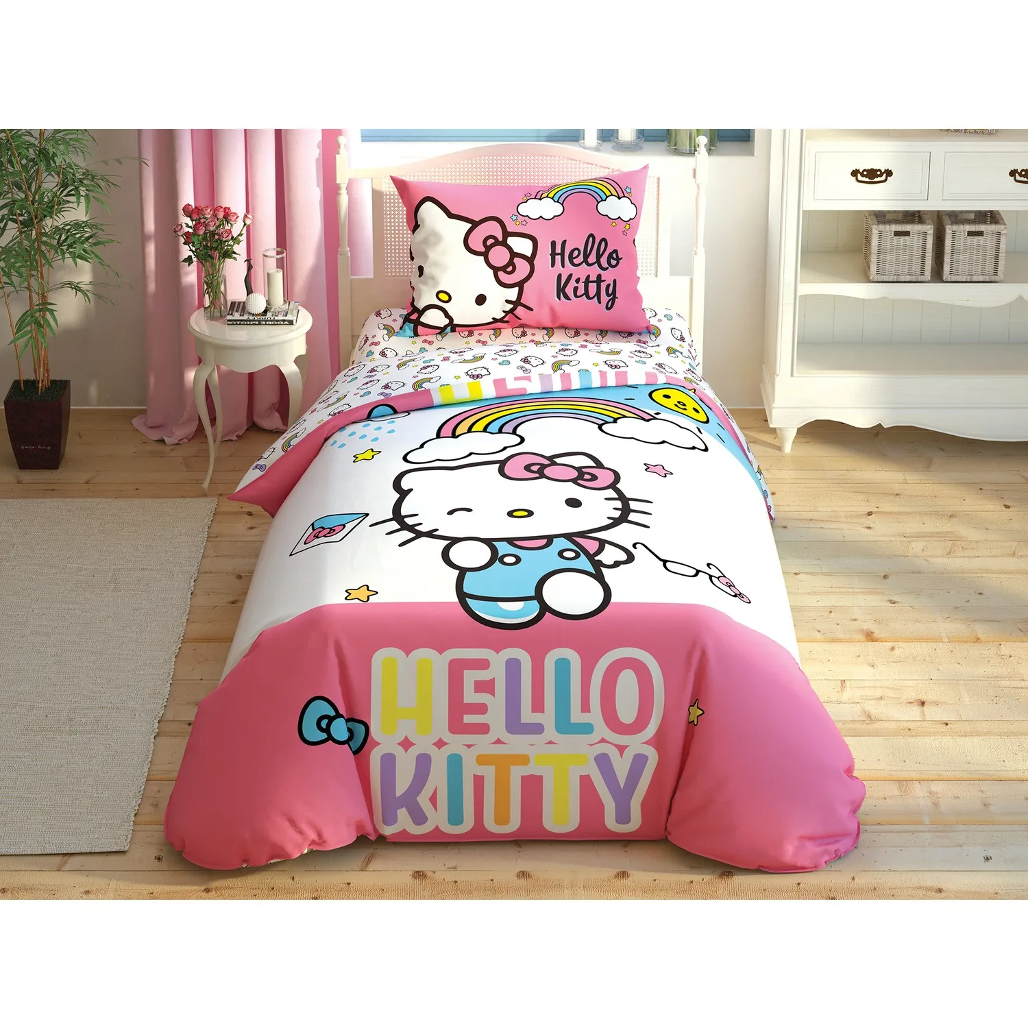

Single Duvet Cover Set Hello Kitty Rainbow