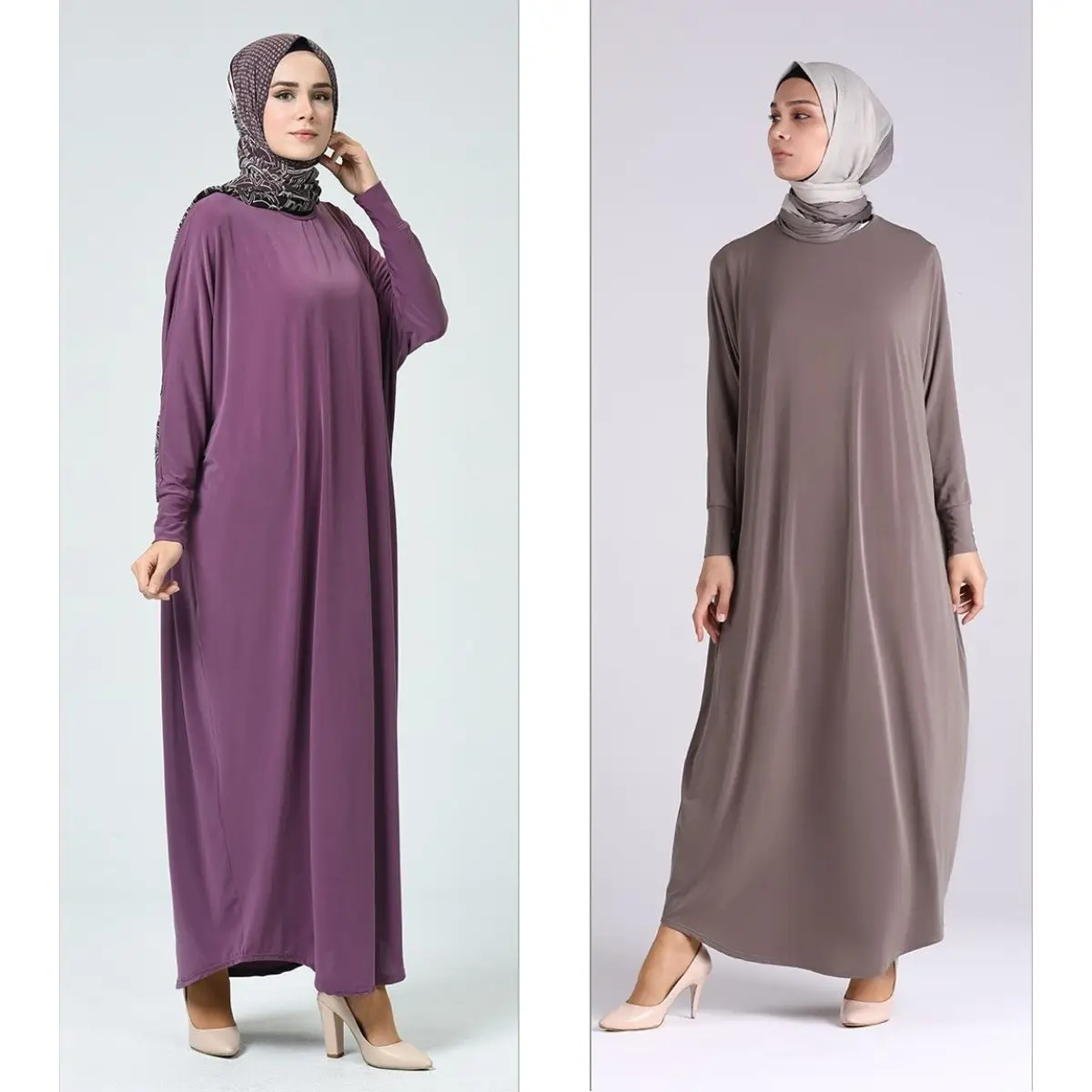 

Bat Sleeve Loose Dress Sandy Fabric Zero Collar Draped Abundant Comfortable Seasonal Women Muslim Hijab Clothing Casual Stylish