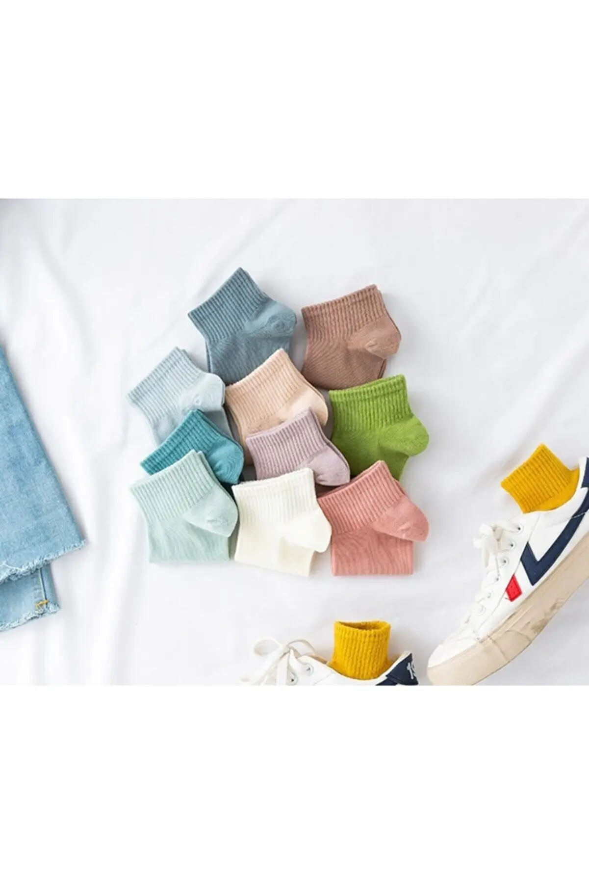 Multicolor Half Cuff Women's College Socks 12 Pairs