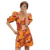 baldauren women 2022 fashion with buckle print cropped top puff sleeve open back elastic band shirt streetwear