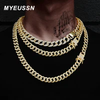 miami curb cuban chain necklace woman 16mm gold color iced out paved rhinestones rapper cuban link necklaces men hiphop jewelry