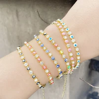 hot enamel evil eye bracelets for women men adjustable golden link chain colorful zircon small eye bead bacelet charm jewelry