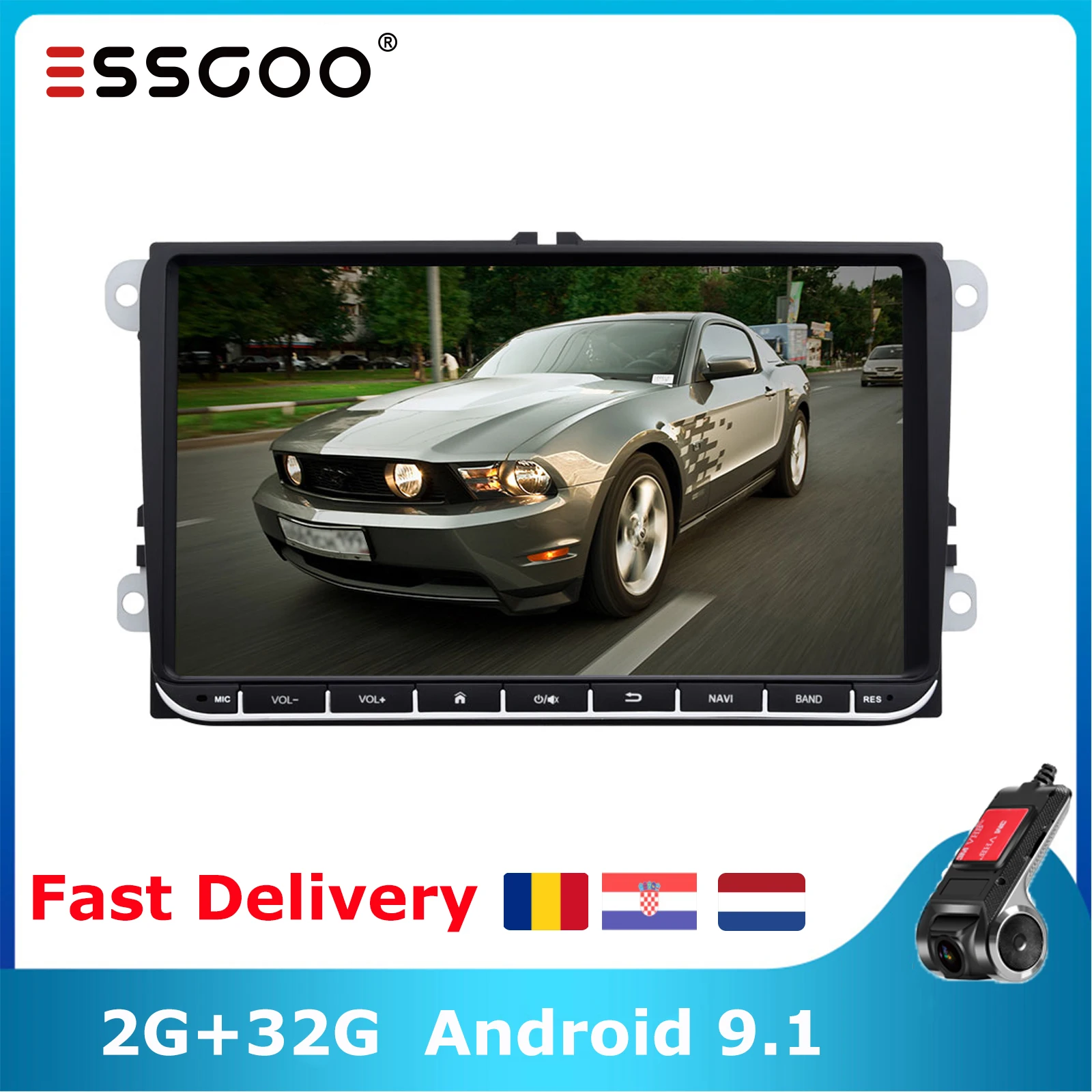 $122.94 ESSGOO 9''  2 din Android Autoradio Stereo 2+32GB Multimedia Player GPS Navigation Car Radio For Volkswagen VW Skoda Seat Polo