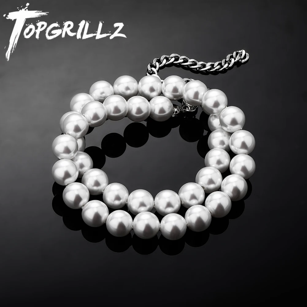 

TOPGRILLZ винтажное жемчужное ожерелье с большим круглым белым искусственным жемчугом колье для женщин модное очаровательное ювелирное издели...