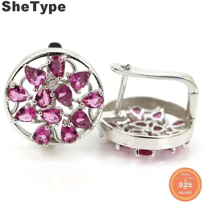 Роскошные серьги гвоздики из стерлингового серебра 925 пробы с розовым турмалином