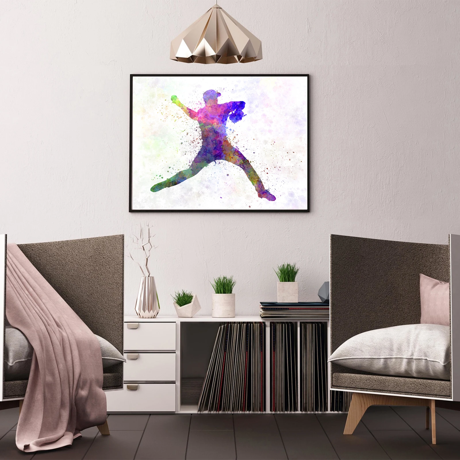 Постер Бейсбольного игрока Декор для дома и спорта ламины детский акварельные