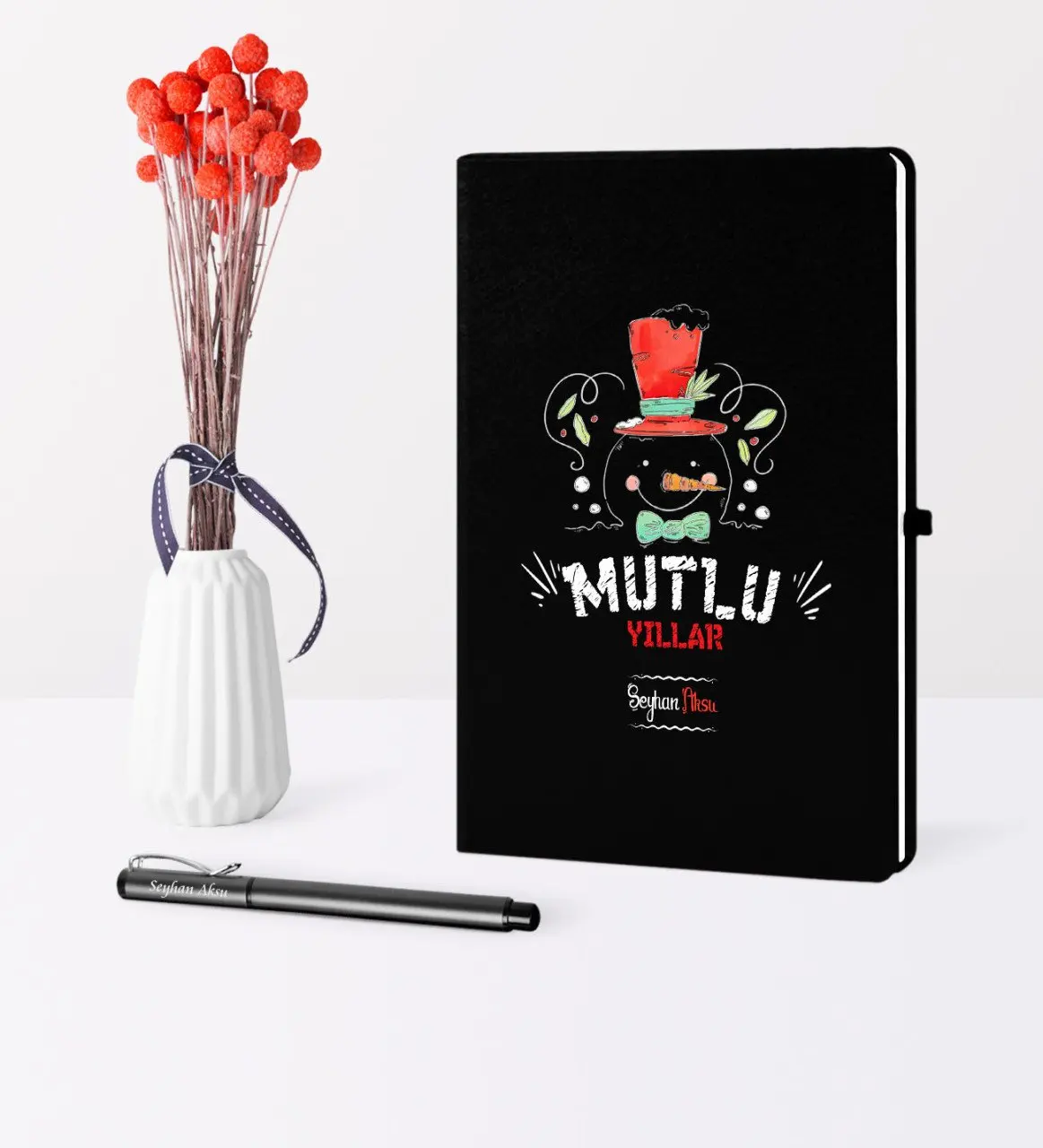 

Personalized Christmas Happy birthday Themed Black Notebook Pen Set-5