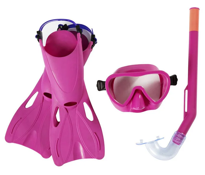 Набор для подводного плавания: трубка маска и ласты (розовые синие) размер ласт 24