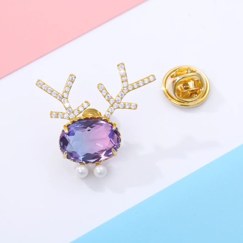 Austrian Crystal Deer Pins CZ Zircon Antlers Brooches for Mother's Gift Rhinestone Animal Horn Broche Costume Jewelry | Украшения и