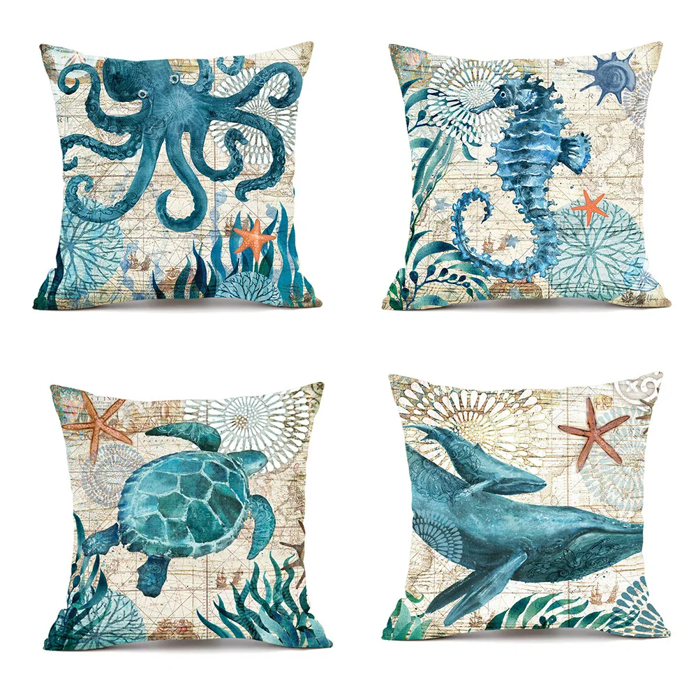 

2020 Blue Decorative Cushion Cover 45x45 Pillow Case For Sofa Linen Cushion Cover Home Decor Printing Pillowcase Decorative