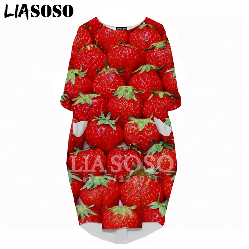Новинка женское платье с объемным принтом фруктовый лимон клубника персиковый