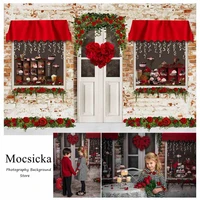 mocsicka valentines day backdrop red rose love heart dessert shop brick wall wedding background photography photocall decorate
