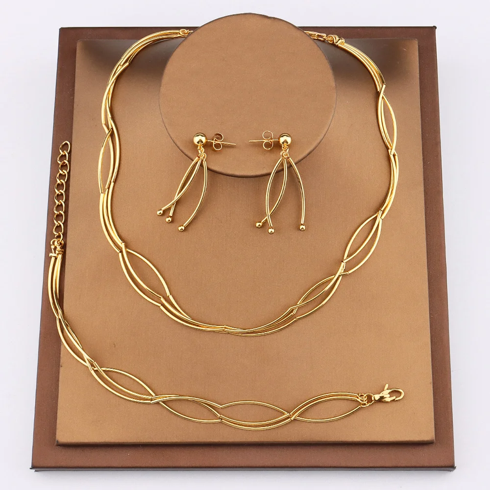 

Nigeria Women Jewelry Sets Simple Tassel Choker Necklace Earrings and Bracelets Jewelry Set for Weddings Dubai Bride Jewellery