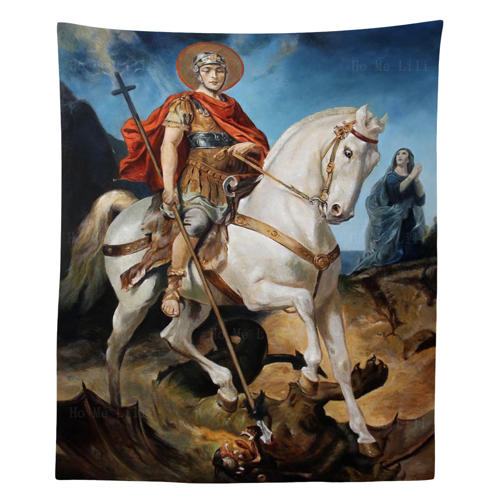 

St. George Defeat The Dragon On Horseback Religious Belief Renaissance Style Tapestry By Ho Me Lili For Livinroom Home Decor