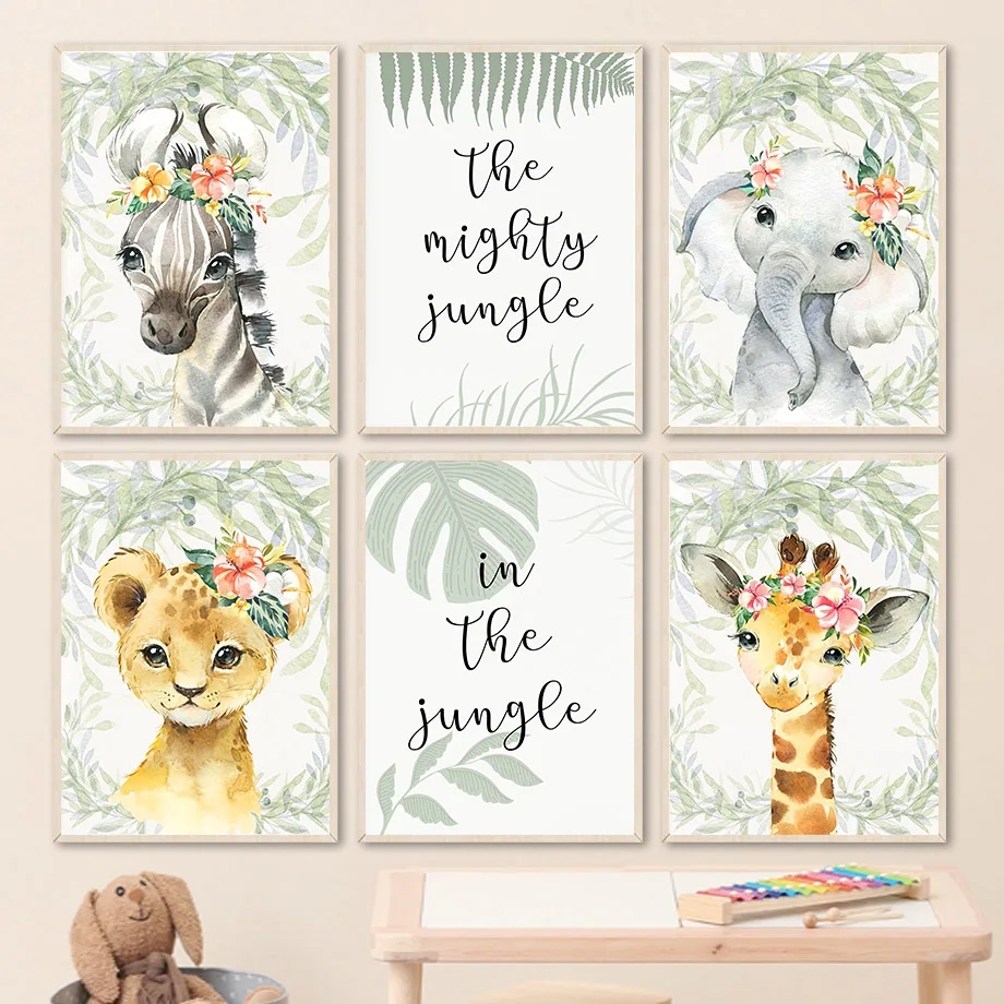 

Monkey Lion Giraffe Panda Elephant Baby Nursery Wall Art Canvas Painting Nordic Posters And Prints Wall Pictures Kids Room Decor