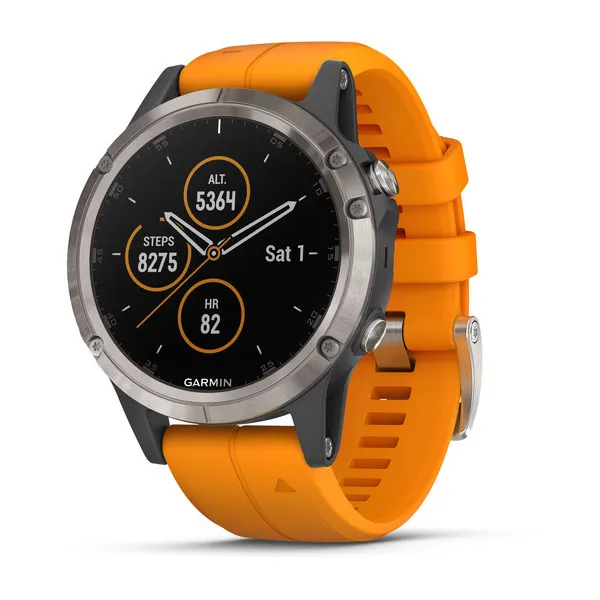 Garmin Fenix 5 Plus Sapphire титановый с оранжевым ремешком | Электроника