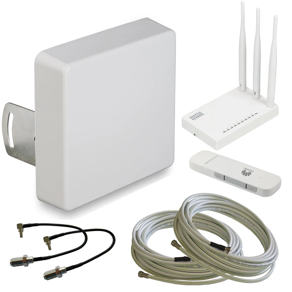 3G/4G MIMO антенна Kroks KAA15-1700/2700 (F-female) + модем Huawei e3372-320 +Wi-Fi роутер Netis 5230 пигтейлы CRC9-F