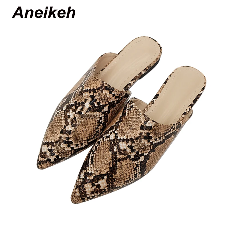Aneikeh/летние туфли без каблуков; женские босоножки; шлепанцы с леопардовым принтом; слипоны с острым носком; женские сабо; женские сланцы для улицы