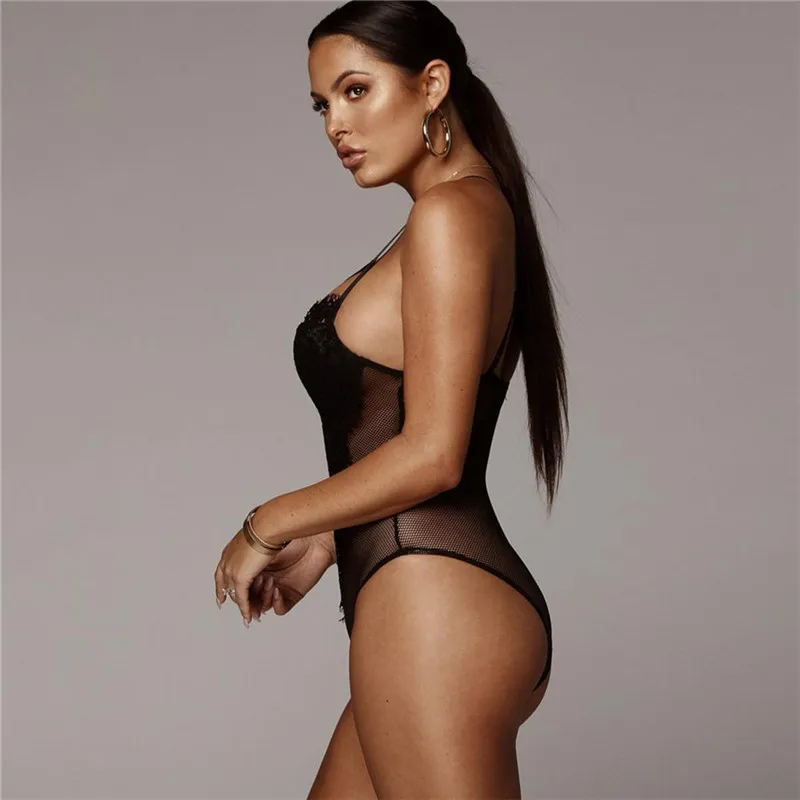 Женские сексуальные комбинезоны без рукавов прозрачный сетчатый кружевной