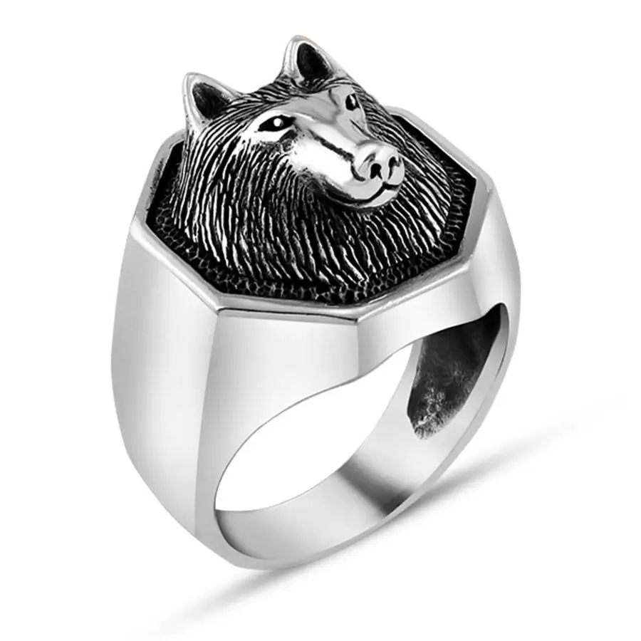 

Мужское серебряное кольцо ручной работы с волчьим мотивом животного, Сделано в Турции, однотонное искусственное серебро