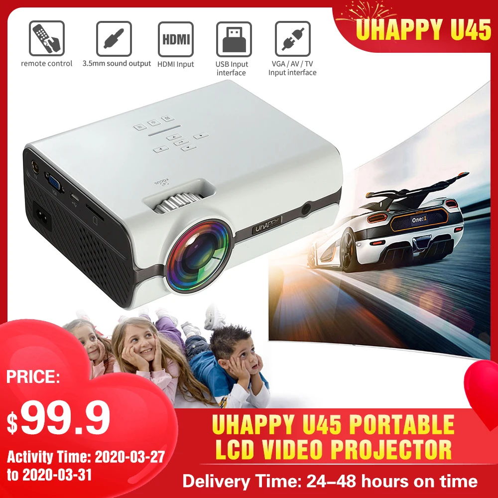 Портативный проектор Uhappy U45 Pro Led 1080P Mini Proyector домашний кинотеатр (поддержка HDMI USB VGA