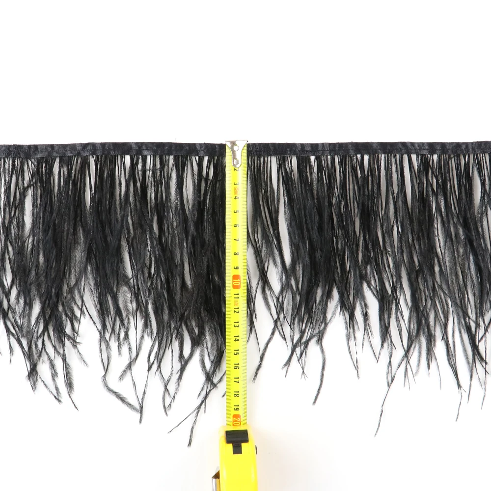 

High quality Fully Ostrich Feather Trim 15-18 CM White Black Feathers Ribbon Decorative Wedding Dress Sewing Accessory Crafts