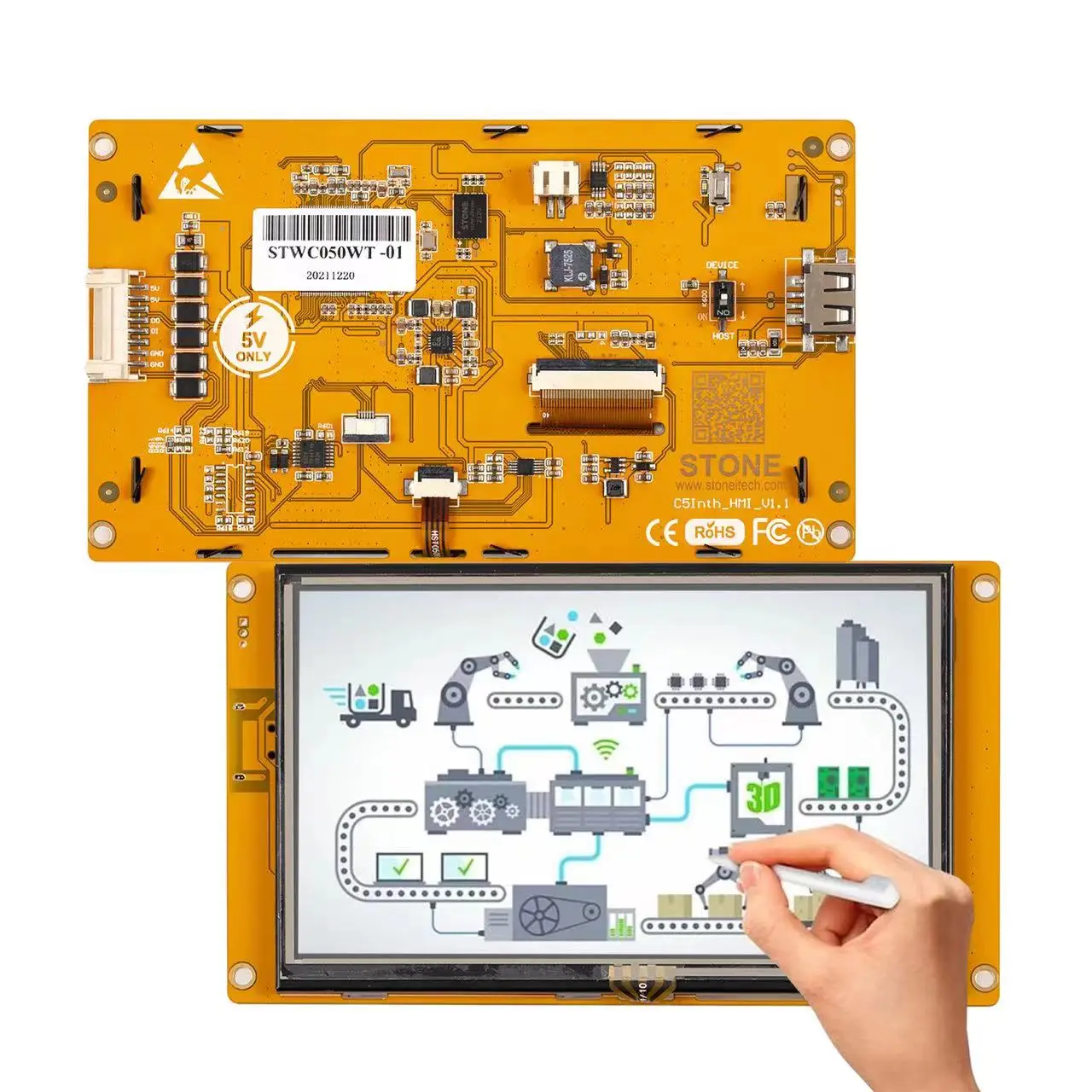 5 Inch Graphic TFT LCD Module Intelligent Home control Panel Smart Touch Screen Display with RS232 interface for industrial Use